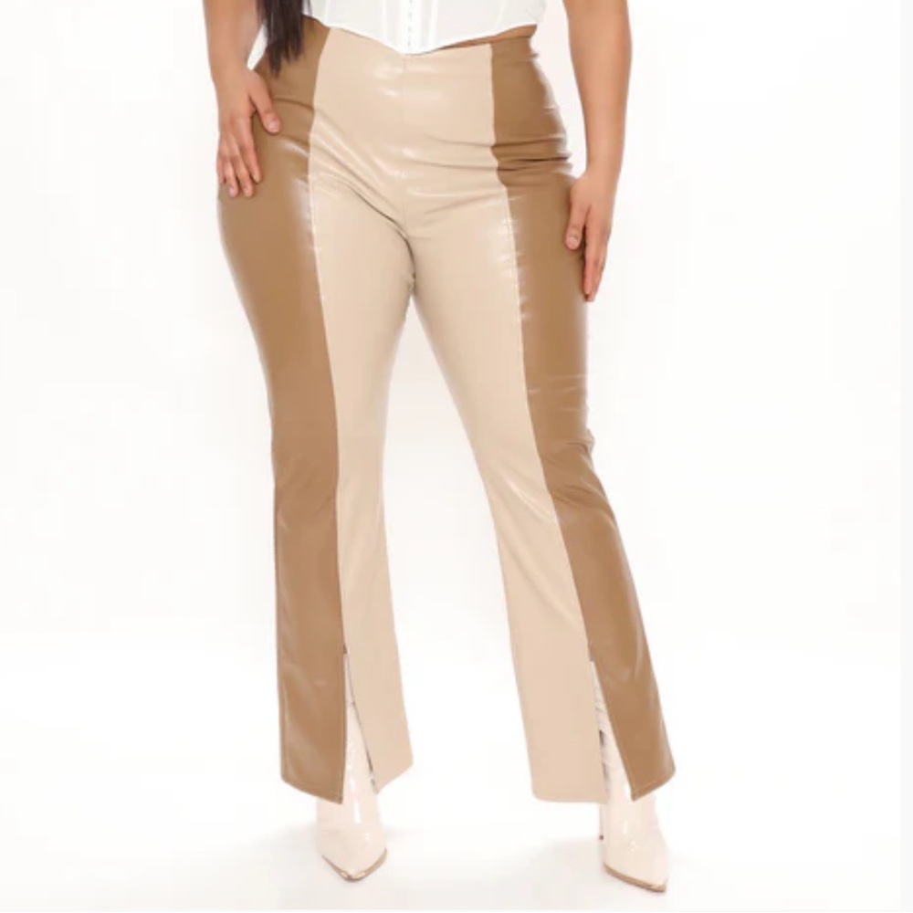 Fashion Nova Still Into Me‎ Faux Leather Pants Camel Combo. Size 2XL.